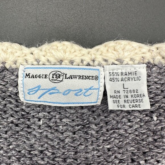 Vintage Sweater 90s Floral Embroidered Gray Cream Large Maggie Lawrence Sport - Picture 4 of 8